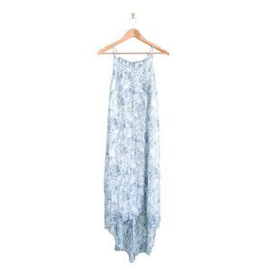 Old Navy Maxi Dress Blue White Lined Spaghetti Straps Tie Front Women's L NWT